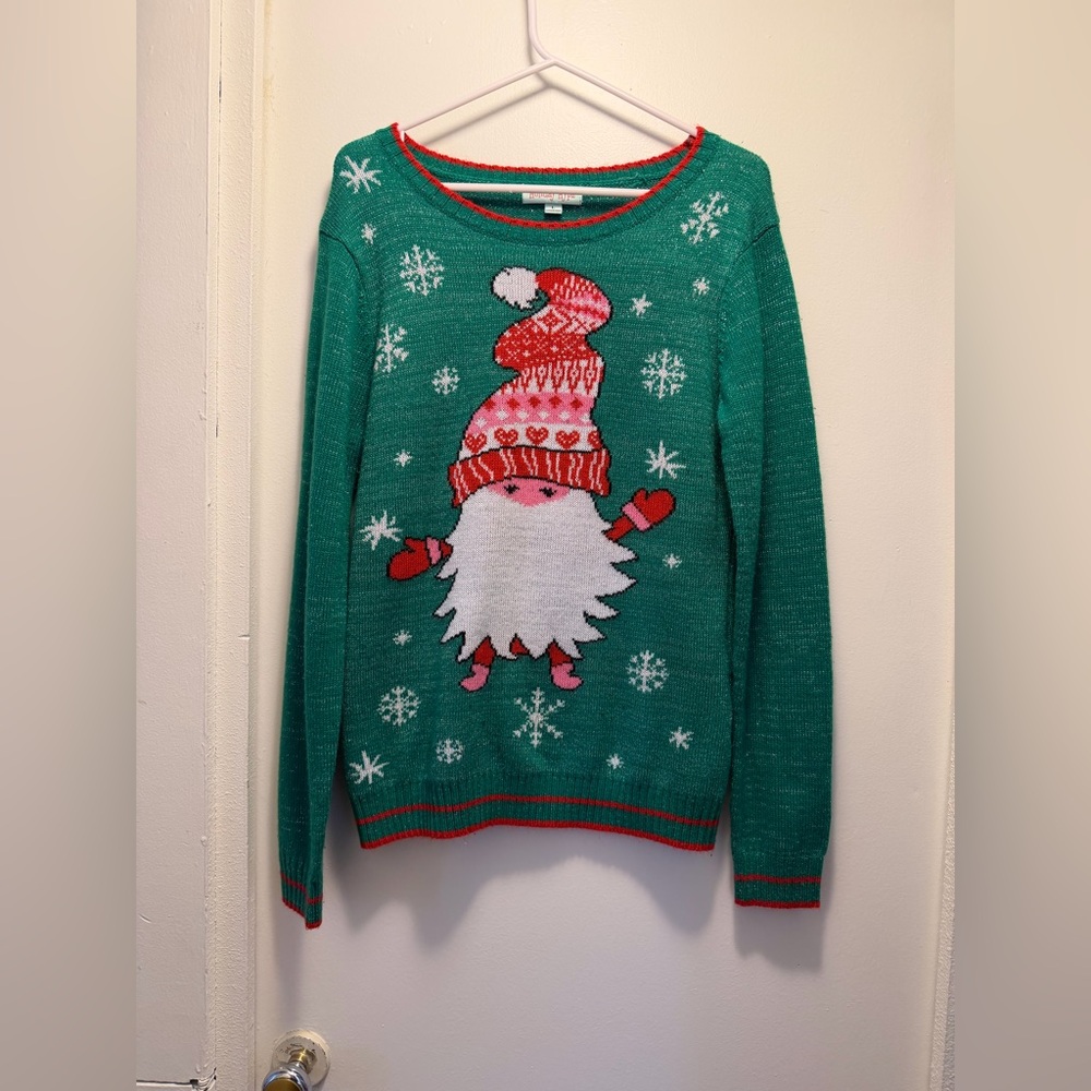 Green Christmas Sweater with Santa Design